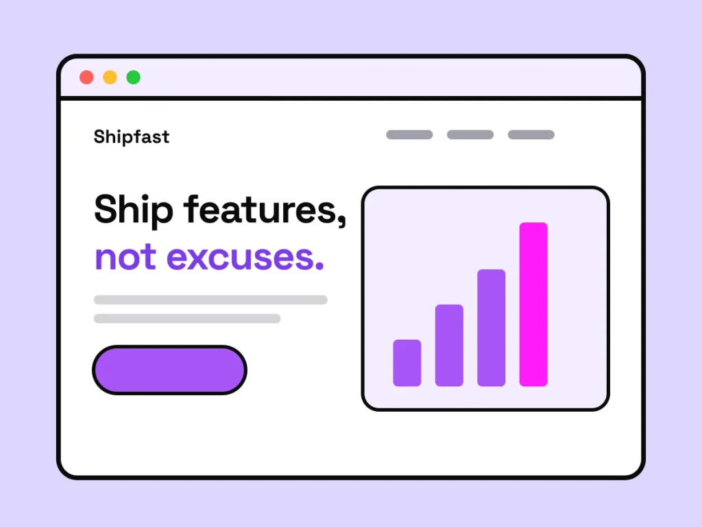 Landing page design for Shipfast, a fictional SaaS product, in a browser window
